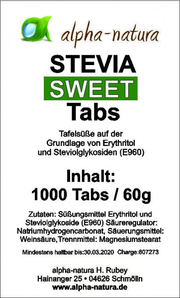 1000 Stevia Tabs im Nachfüllpack ohne Bitterstoffe