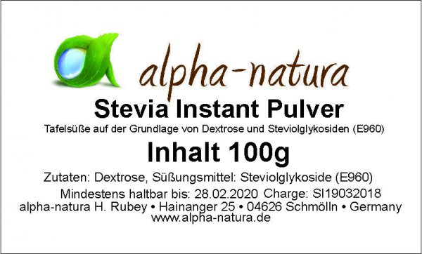Stevia Instant Pulver in der Dose 100g 