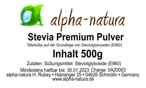 Stevia Premium Pulver 500g 9,99€/100g)